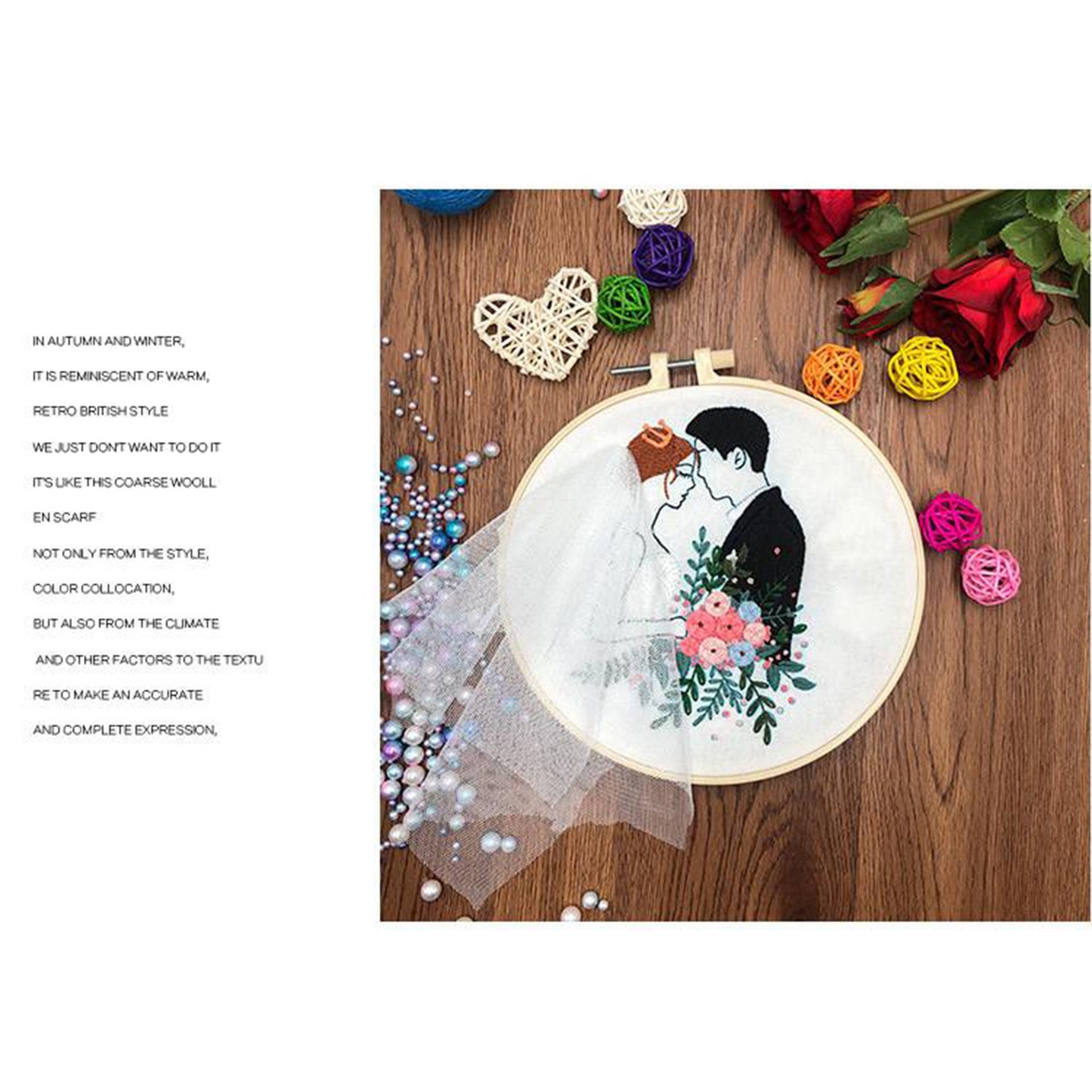 Needle Embroidery Kit with Basic Tools Wedding Valentine's Day Decoration A