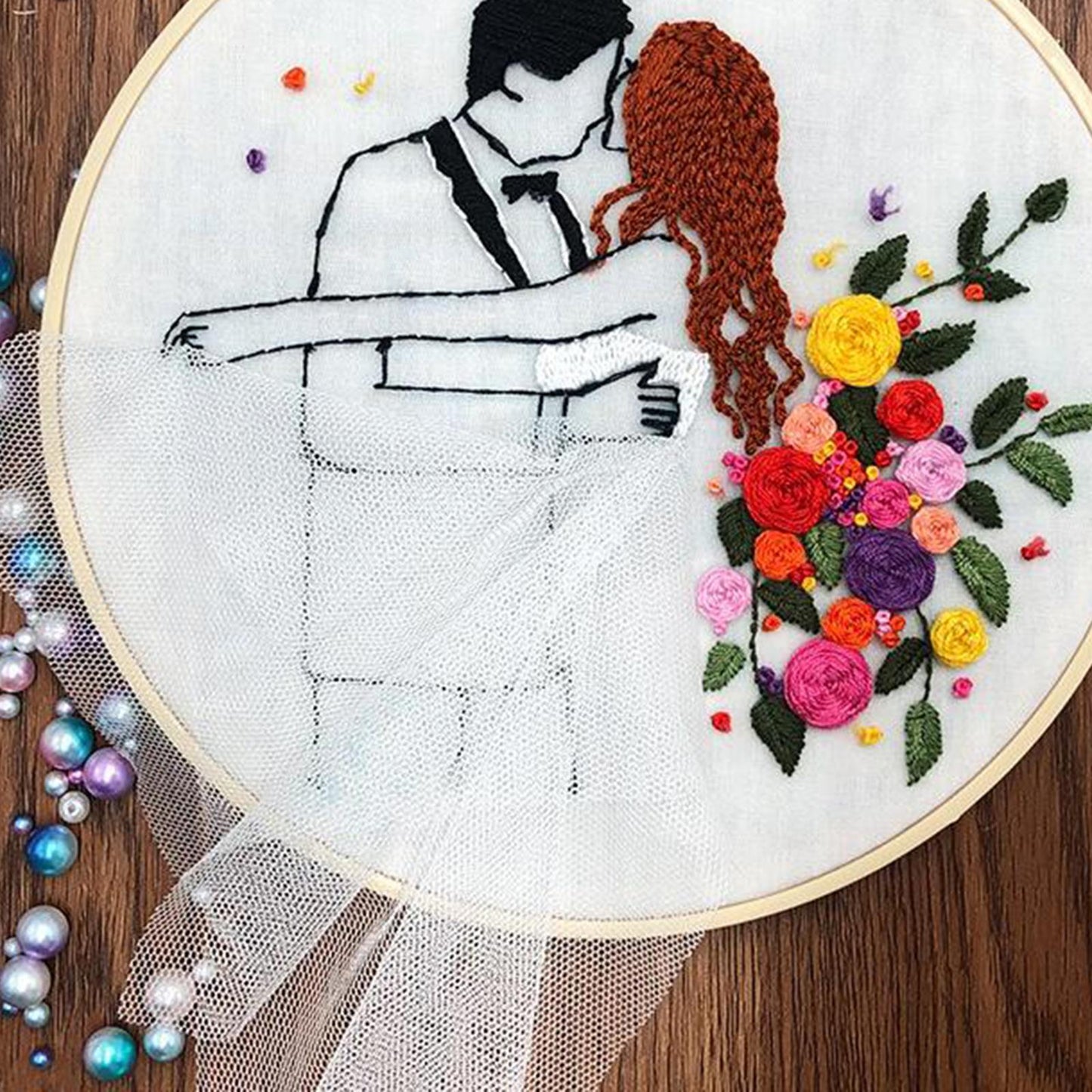 Needle Embroidery Kit with Basic Tools Wedding Valentine's Day Decoration C