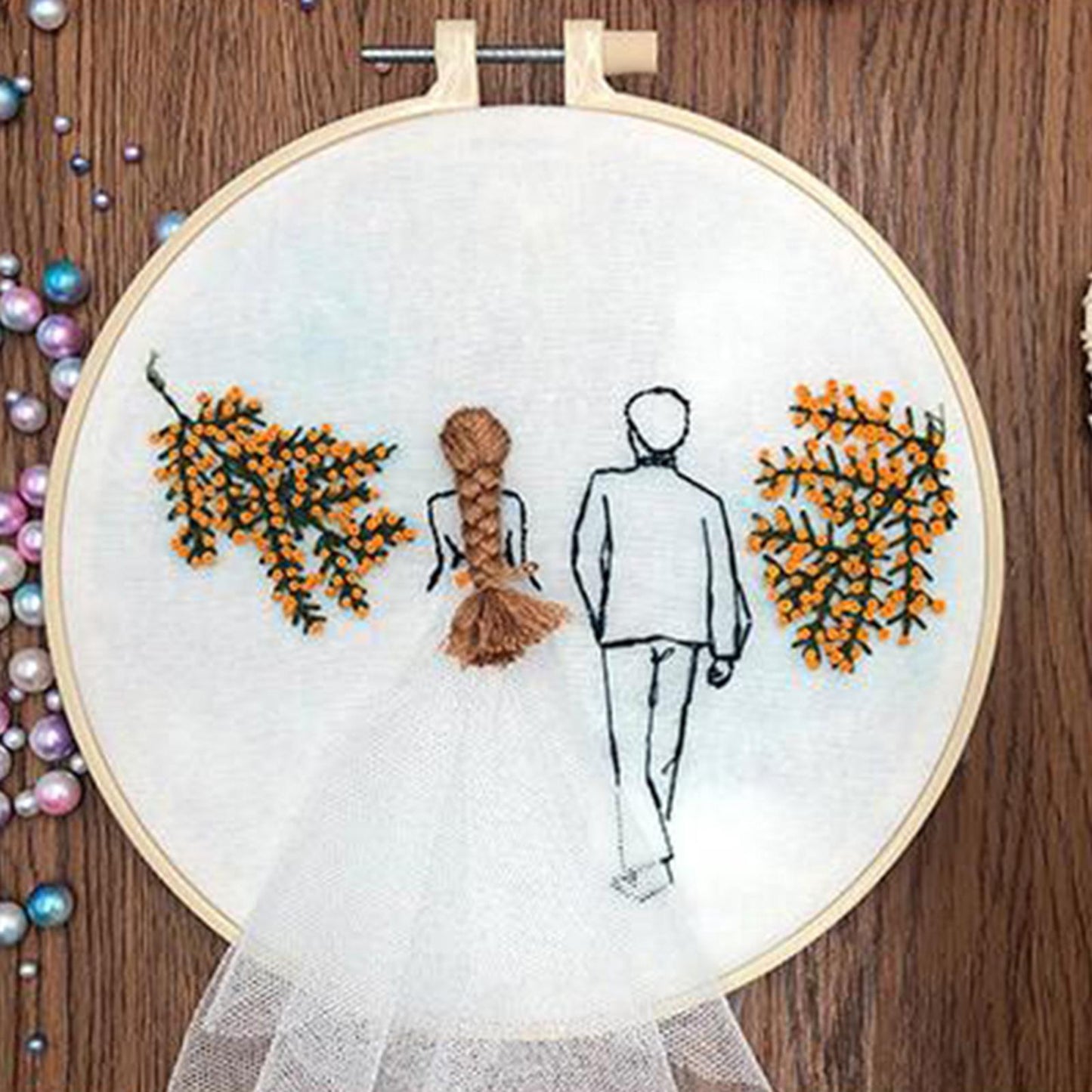 Needle Embroidery Kit with Basic Tools Wedding Valentine's Day Decoration D