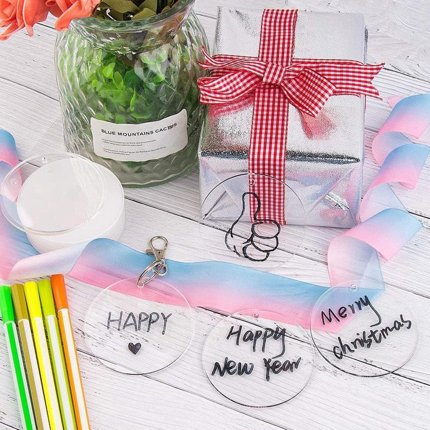 20 DIY Acrylic Clear Circle Discs Keychain Blanks Round DIY Jewelry Pendants