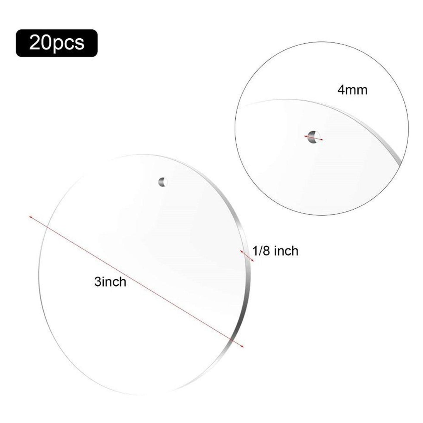20 DIY Acrylic Clear Circle Discs Keychain Blanks Round DIY Jewelry Pendants