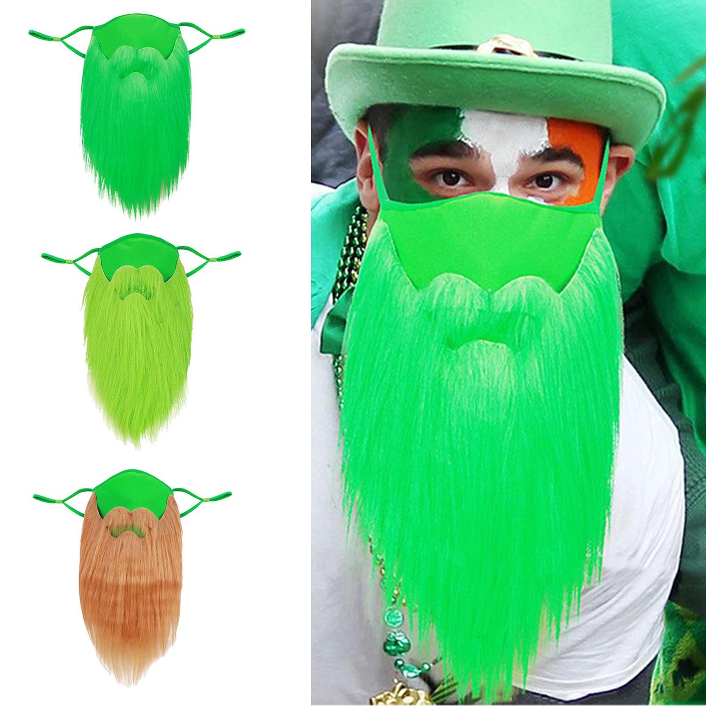 Fake Beard Face Cover St. Patrick's Day Leprechaun Props Green