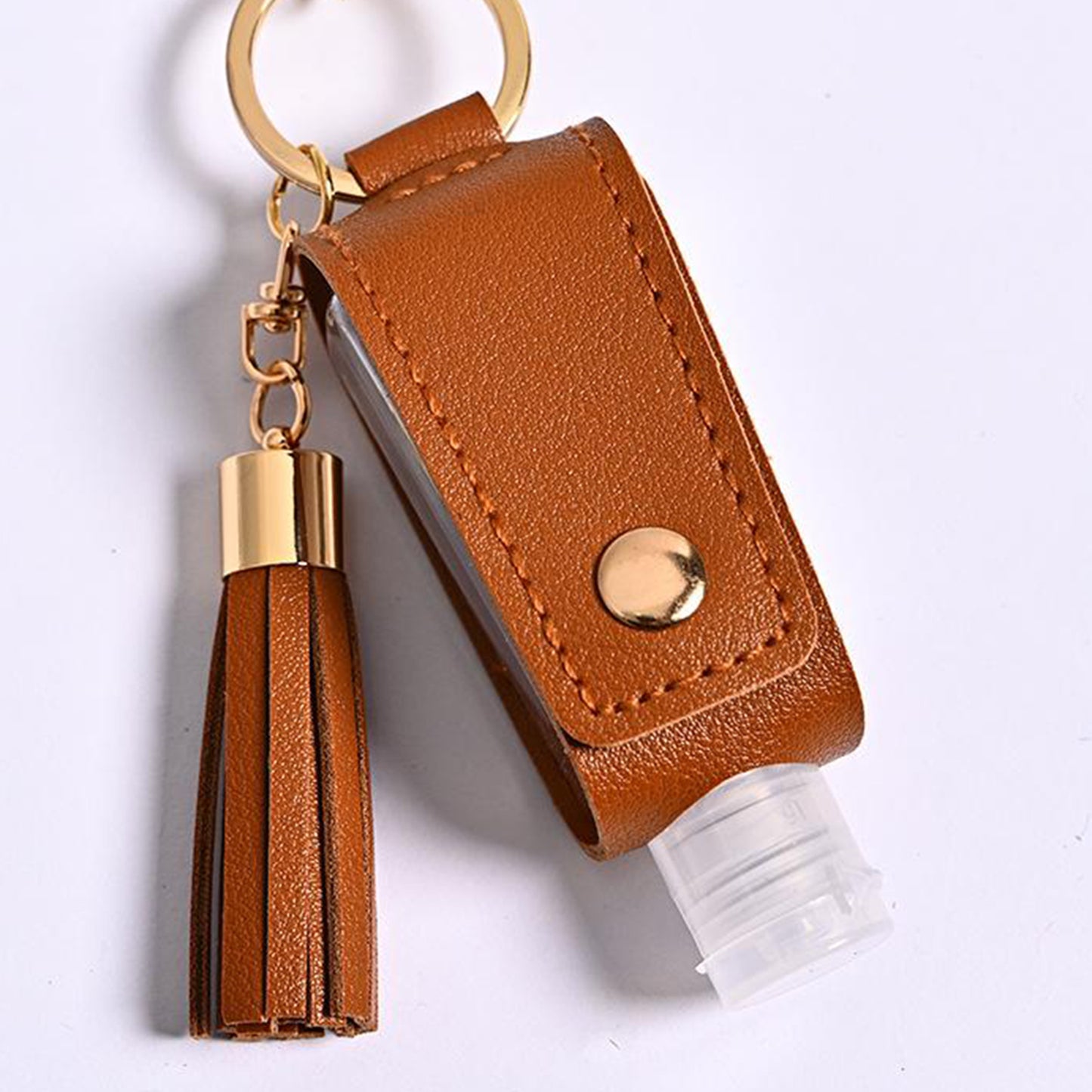 30ML Empty Bottle Refillable Hands Sanitizer Keychain Holder Pouch Brown