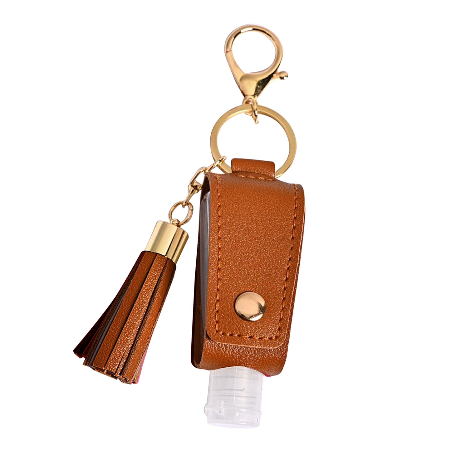 30ML Empty Bottle Refillable Hands Sanitizer Keychain Holder Pouch Brown