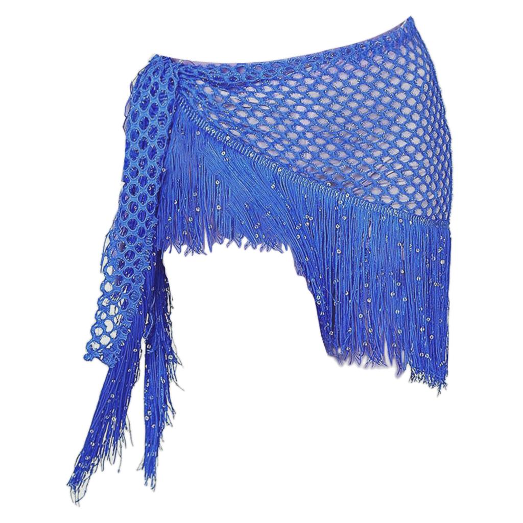 Women Belly Dance Hip Scarf Sequins Dance Belt Tassel Skirt Belt Royal Blue