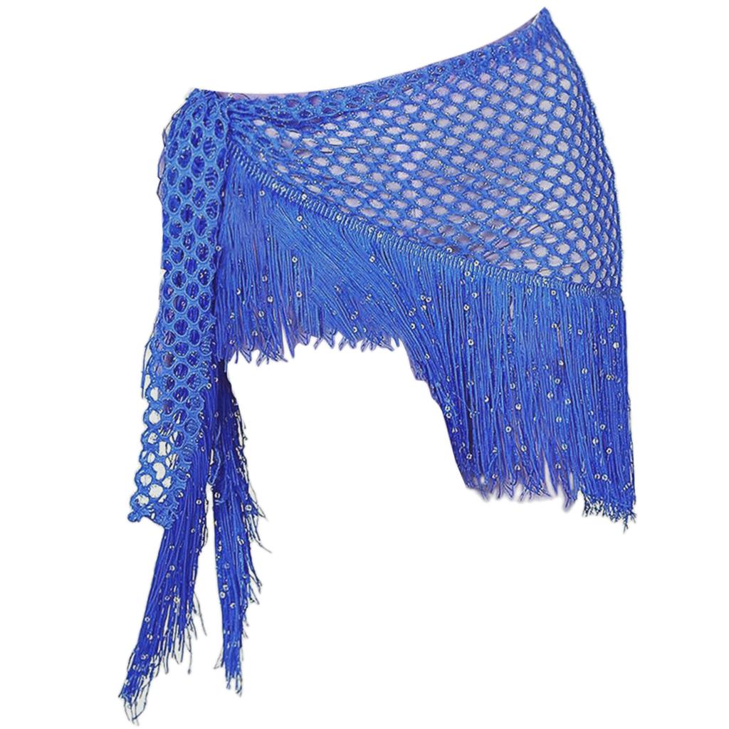 Women Belly Dance Hip Scarf Sequins Dance Belt Tassel Skirt Belt Royal Blue