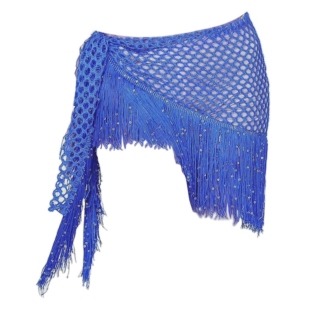 Women Belly Dance Hip Scarf Sequins Dance Belt Tassel Skirt Belt Royal Blue