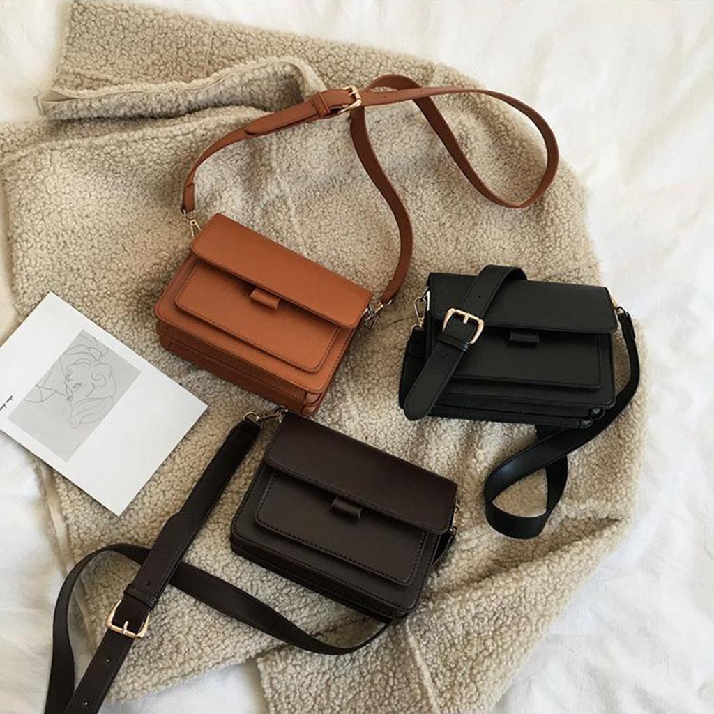 Mini Waterproof PU Leather Small Square Bag Shoulder Bags for Lady Girls Black