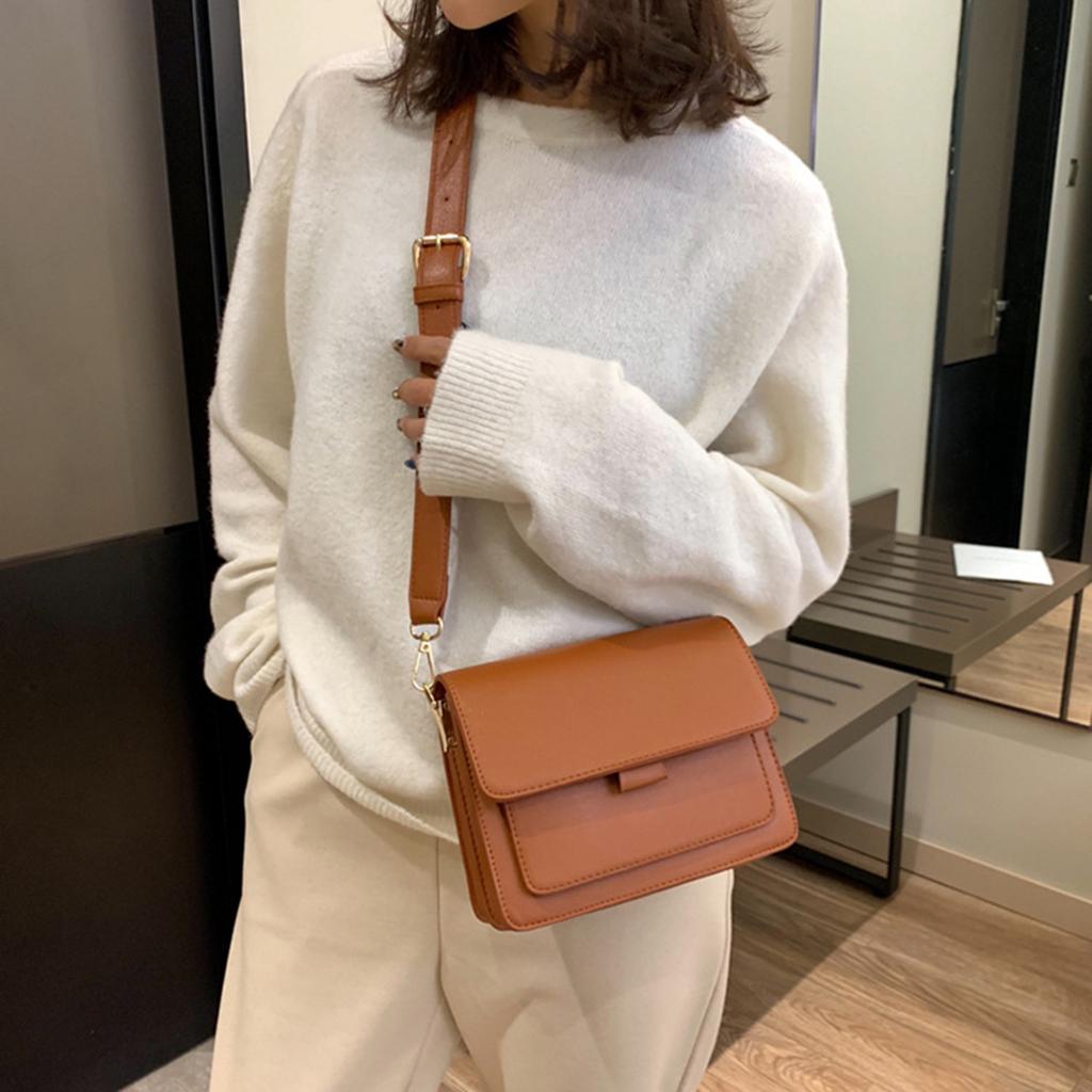 Mini Waterproof PU Leather Small Square Bag Shoulder Bags for Lady Girls Brown