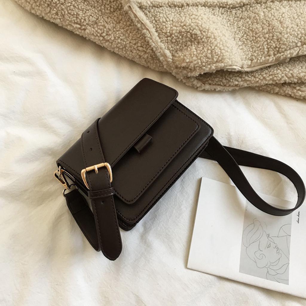Mini Waterproof PU Leather Small Square Bag Shoulder Bags for Lady Girls Dark Brown