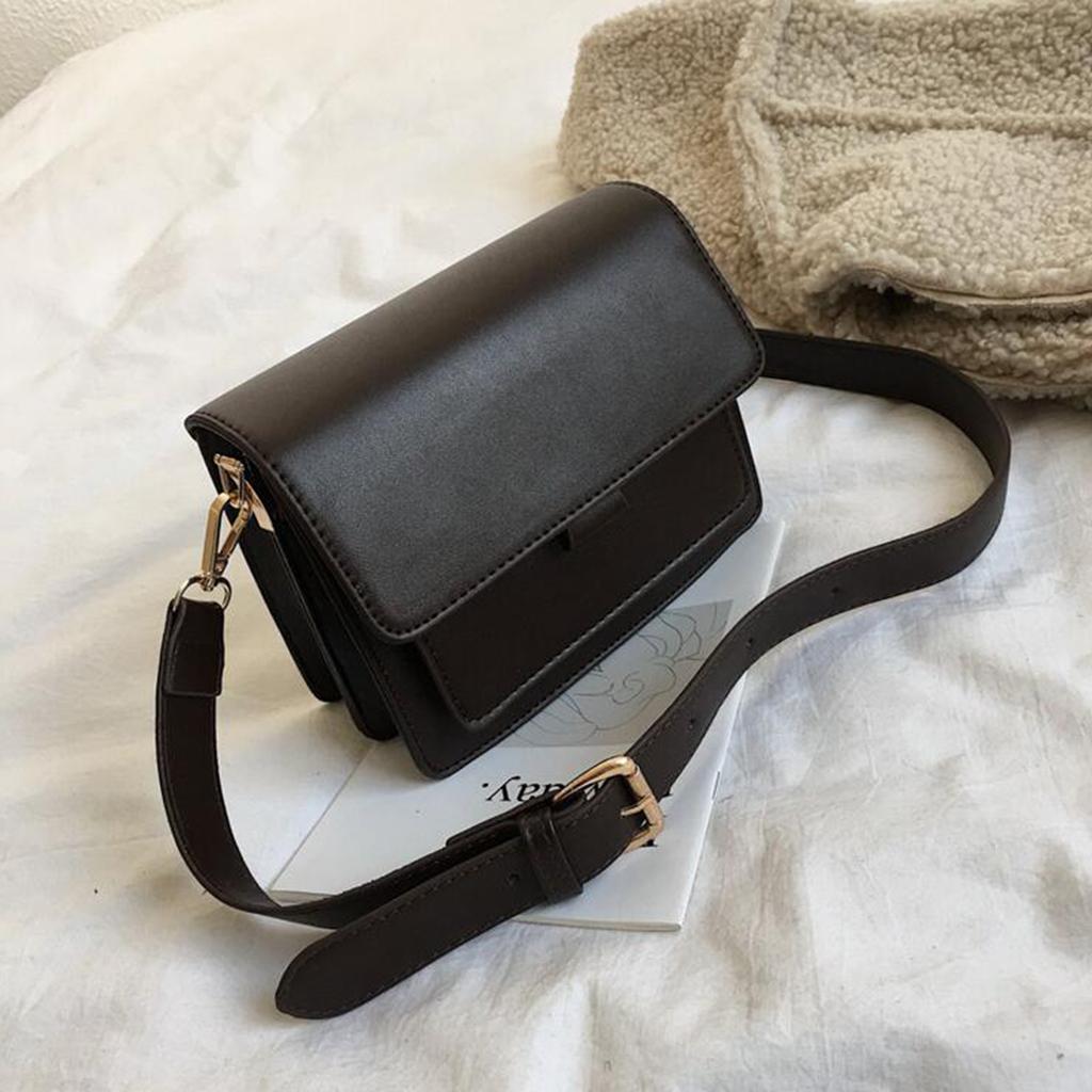Mini Waterproof PU Leather Small Square Bag Shoulder Bags for Lady Girls Dark Brown