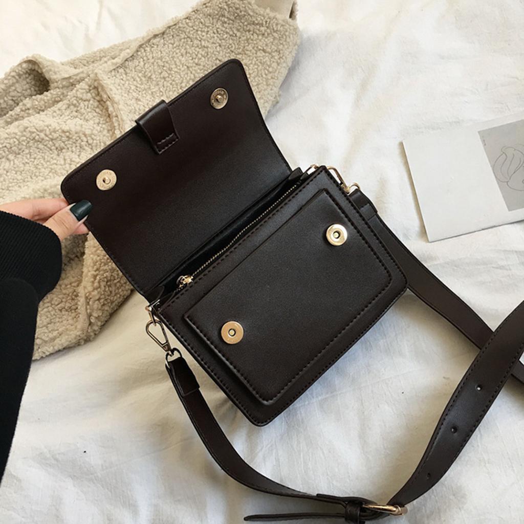 Mini Waterproof PU Leather Small Square Bag Shoulder Bags for Lady Girls Dark Brown