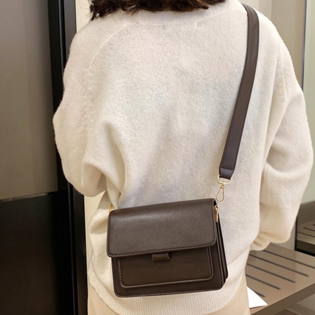 Mini Waterproof PU Leather Small Square Bag Shoulder Bags for Lady Girls Dark Brown