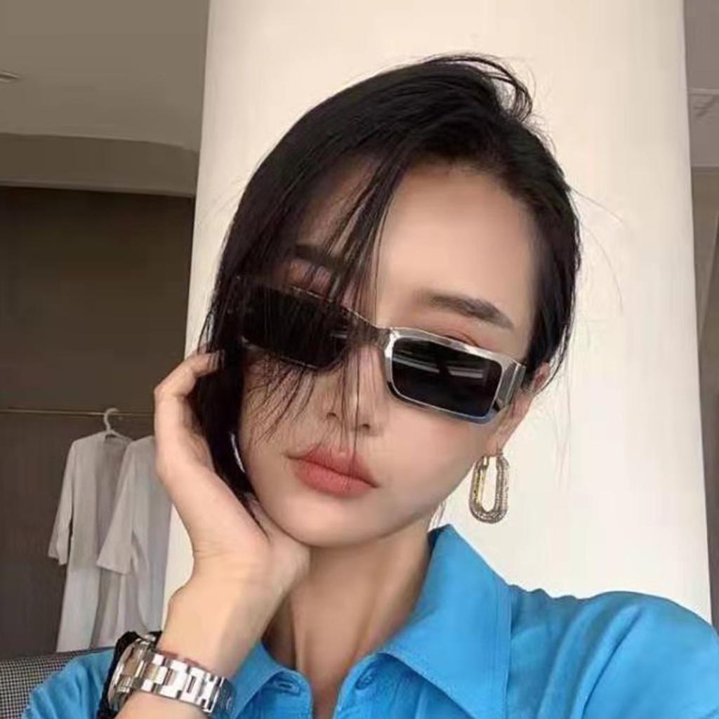 Rectangle Sunglasses Sun Glasses Square Shades Unisex Eyewear Silver_Green