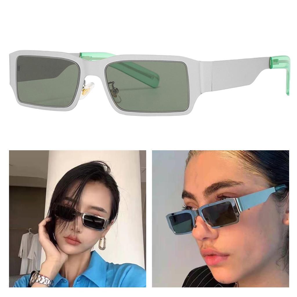 Rectangle Sunglasses Sun Glasses Square Shades Unisex Eyewear Silver_Green