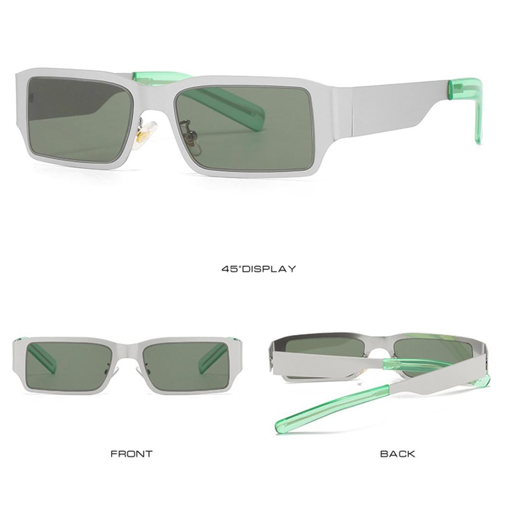 Rectangle Sunglasses Sun Glasses Square Shades Unisex Eyewear Silver_Green
