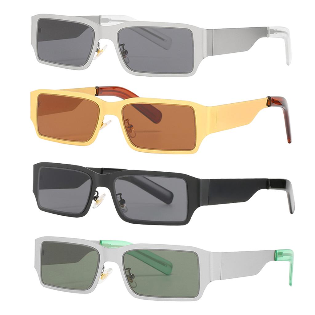 Rectangle Sunglasses Sun Glasses Square Shades Unisex Eyewear Silver_Green