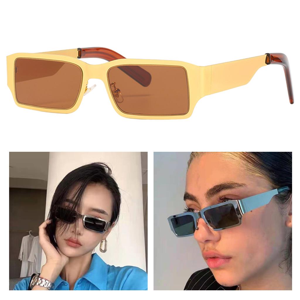 Rectangle Sunglasses Sun Glasses Square Shades Unisex Eyewear Golden_Brown