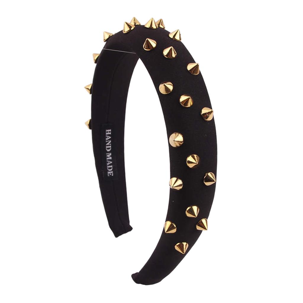 Women Punk Rivet Headband Sponge Headwear Wide Head Wrap Hair Bands Black