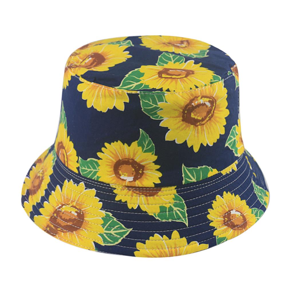 Outdoor Camping Bucket Hat Sunflower Print Hiking Fisherman Hats Ming Blue