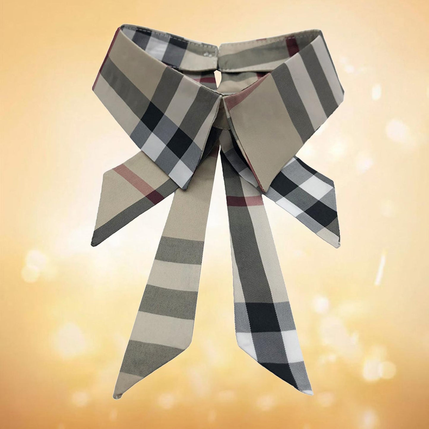 Classic Fake Collar Bowknot Shirt Detachable Cardigan Dickey Neckline Plaid