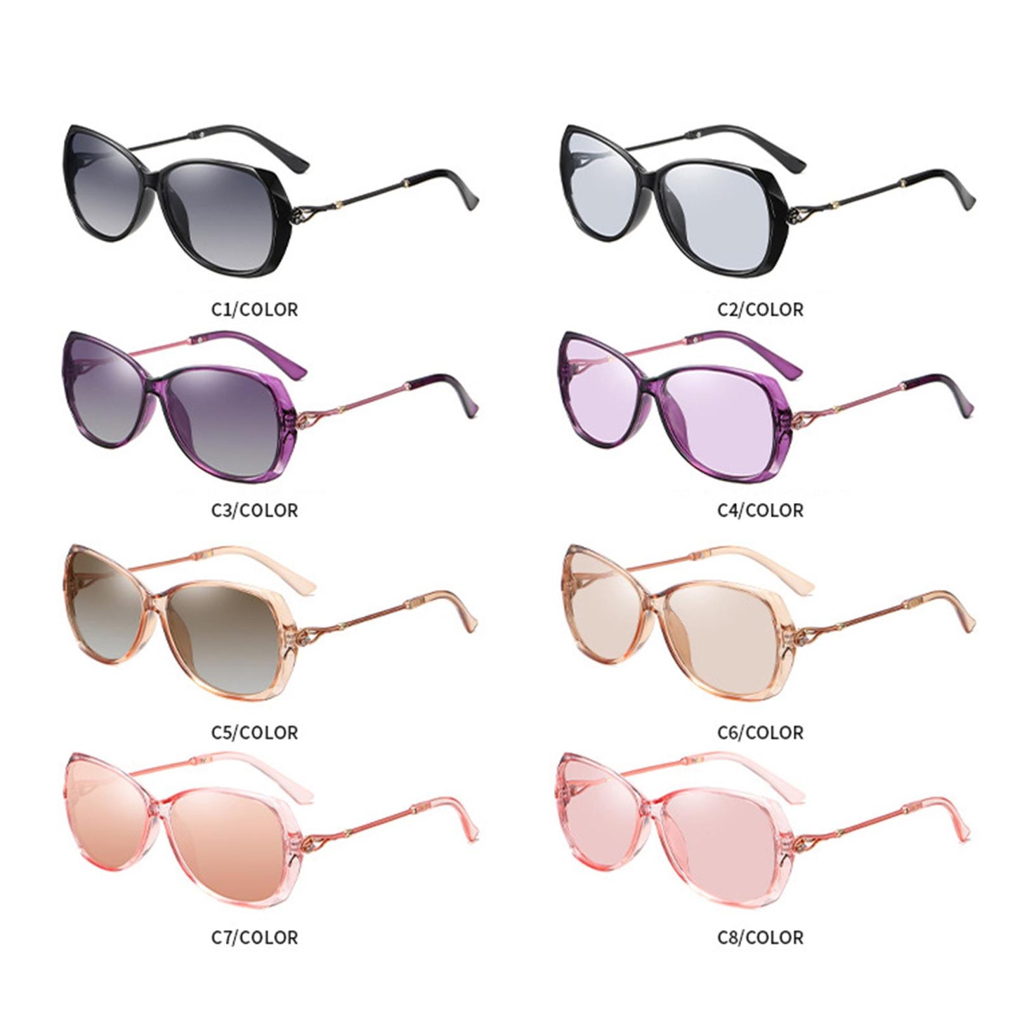 Women Sunglasses Fashion Polarized Driving Sun Glasses Pink Change Lens