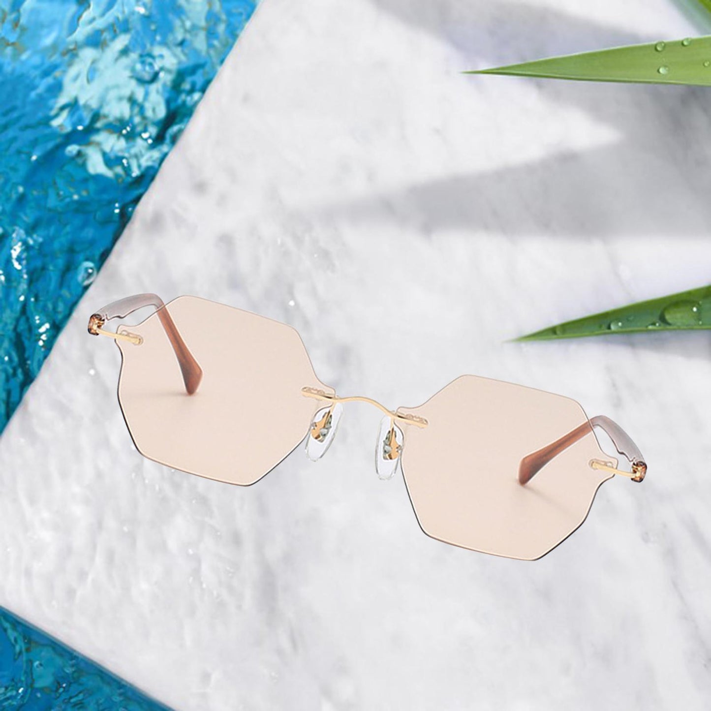 Rimless Sunglasses Girls UV Protective Sun Glasses Eyewear Champagne