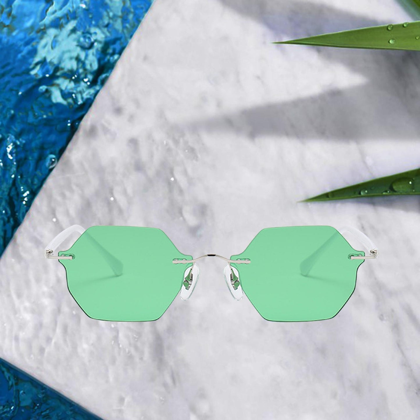 Rimless Sunglasses Girls UV Protective Sun Glasses Eyewear Green