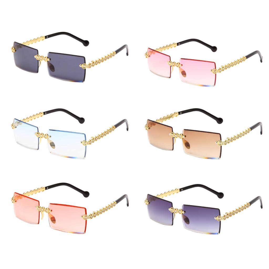 Female Rimless Sunglasses UV400 Driving Sun Glasses Sandy Beach blue