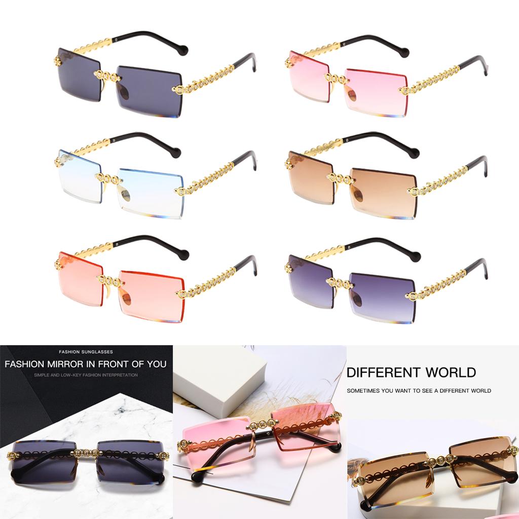 Female Rimless Sunglasses UV400 Driving Sun Glasses Sandy Beach blue