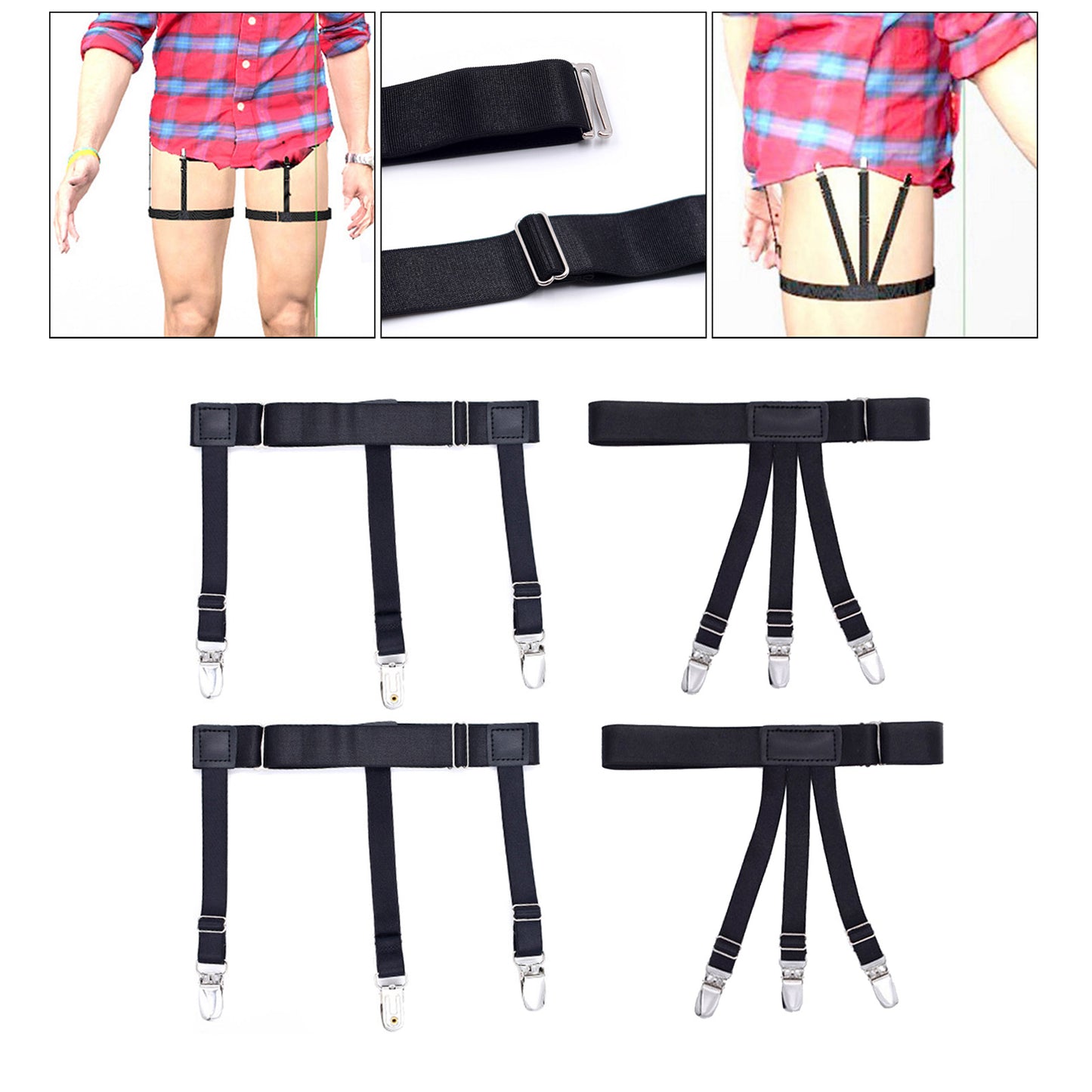 2x Shirt Stays Suspenders Leg Garters Adjustable Elastic Holders Men Women A