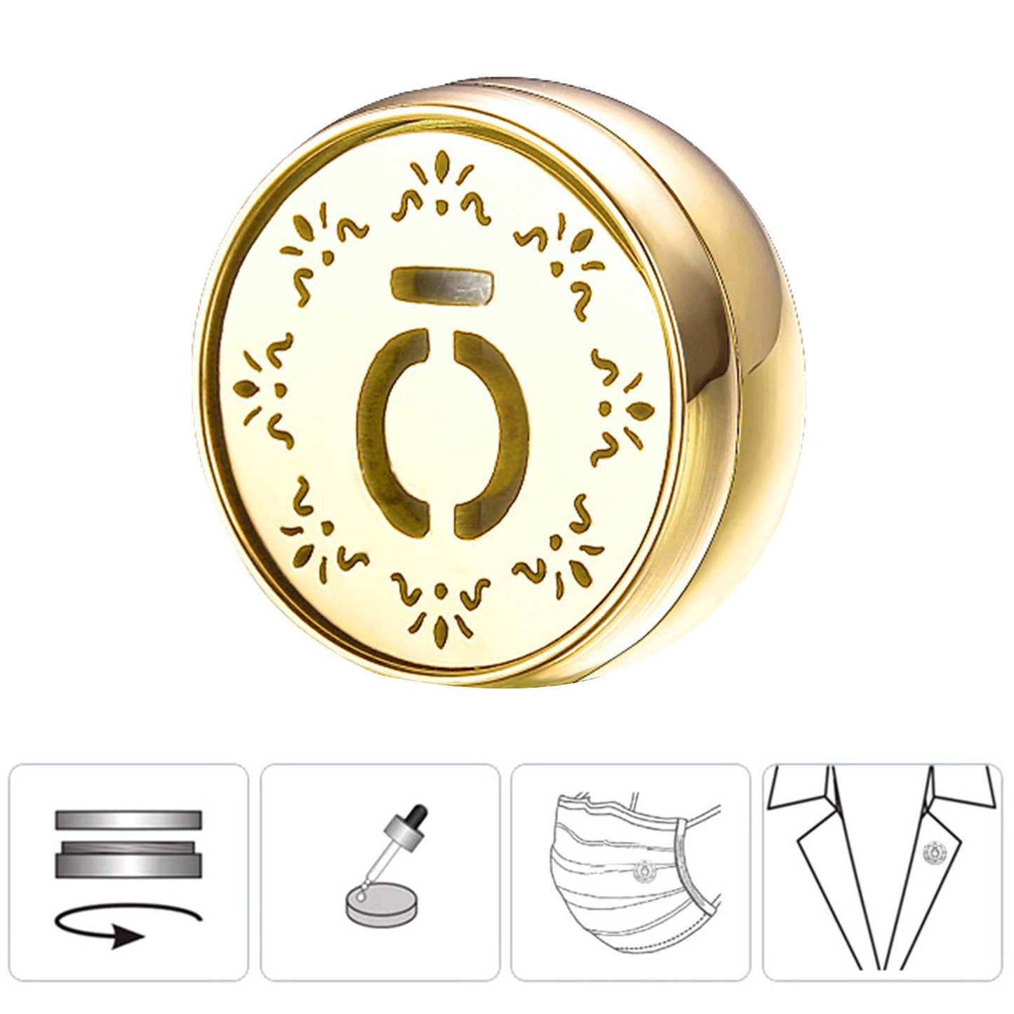 Face Mask Aromatherapy Essential Oil Diffuser Magnetic Button Golden A