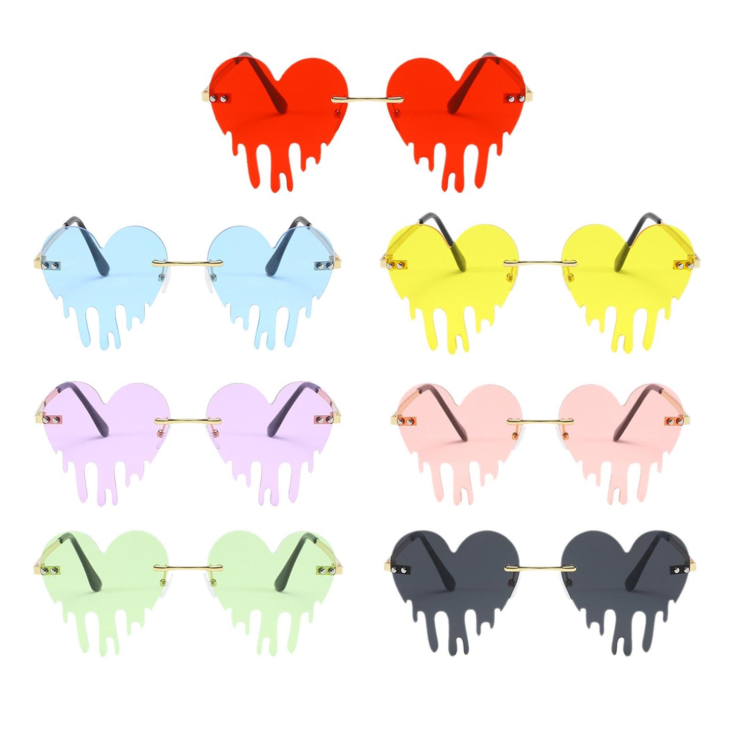 Fashion Dripping Heart Sun Glasses Personality Party Eye Glasses Frameless red