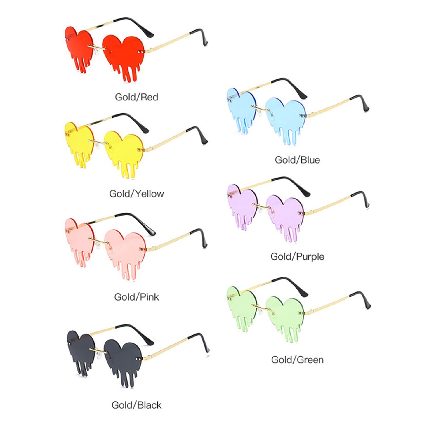 Fashion Dripping Heart Sun Glasses Personality Party Eye Glasses Frameless red