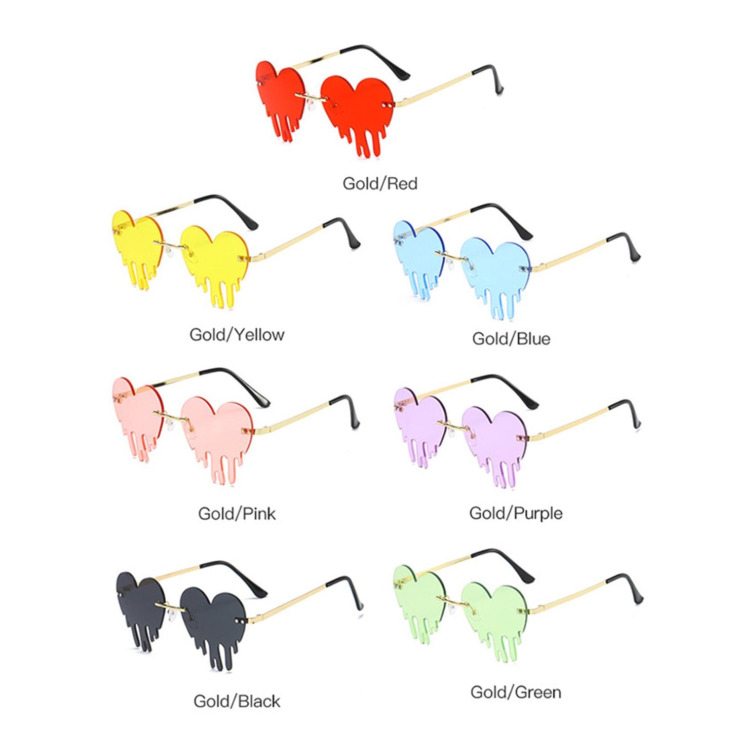 Fashion Dripping Heart Sun Glasses Personality Party Eye Glasses Frameless red