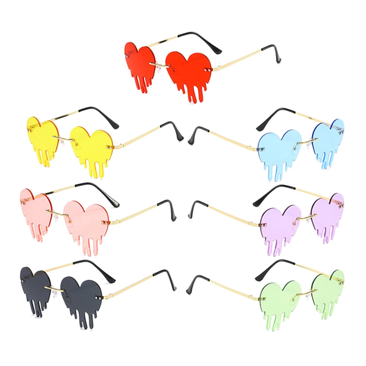 Fashion Dripping Heart Sun Glasses Personality Party Eye Glasses Frameless red