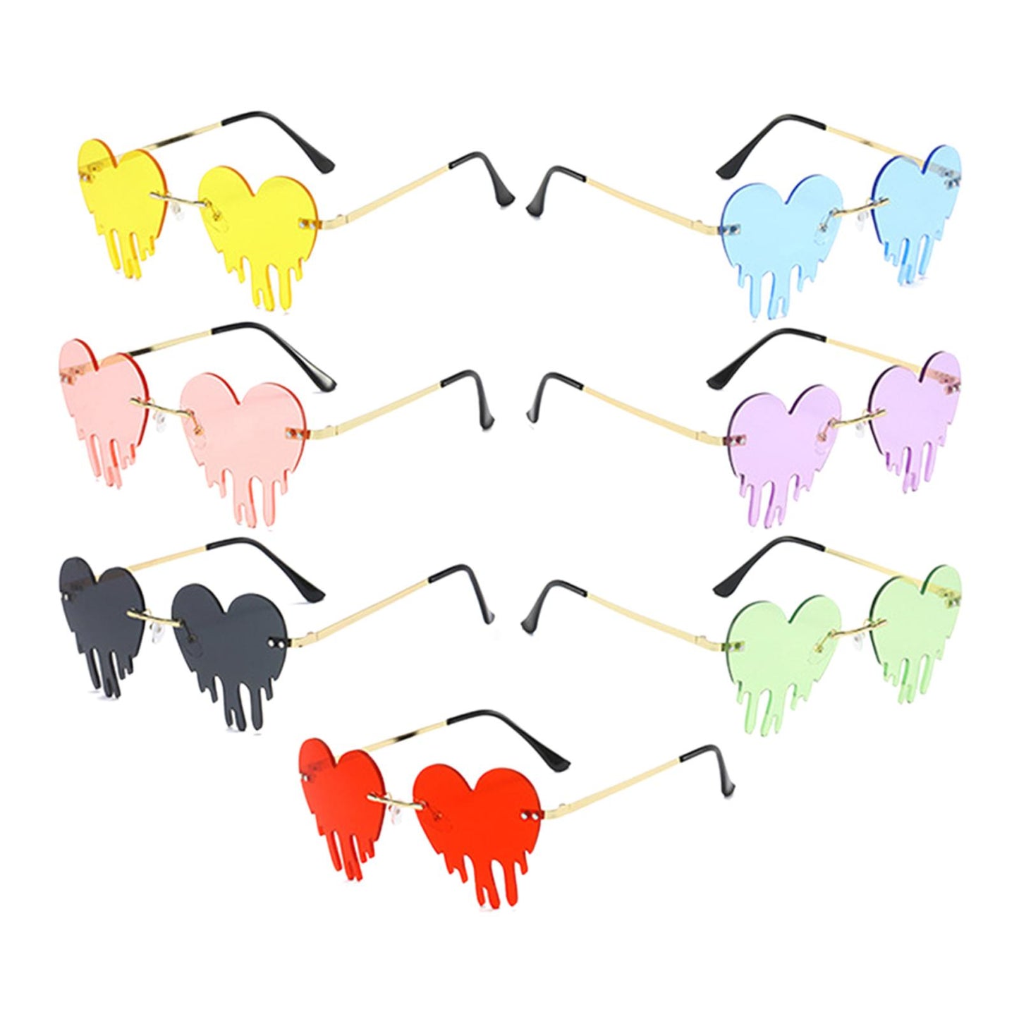 Fashion Dripping Heart Sun Glasses Personality Party Eye Glasses Frameless red