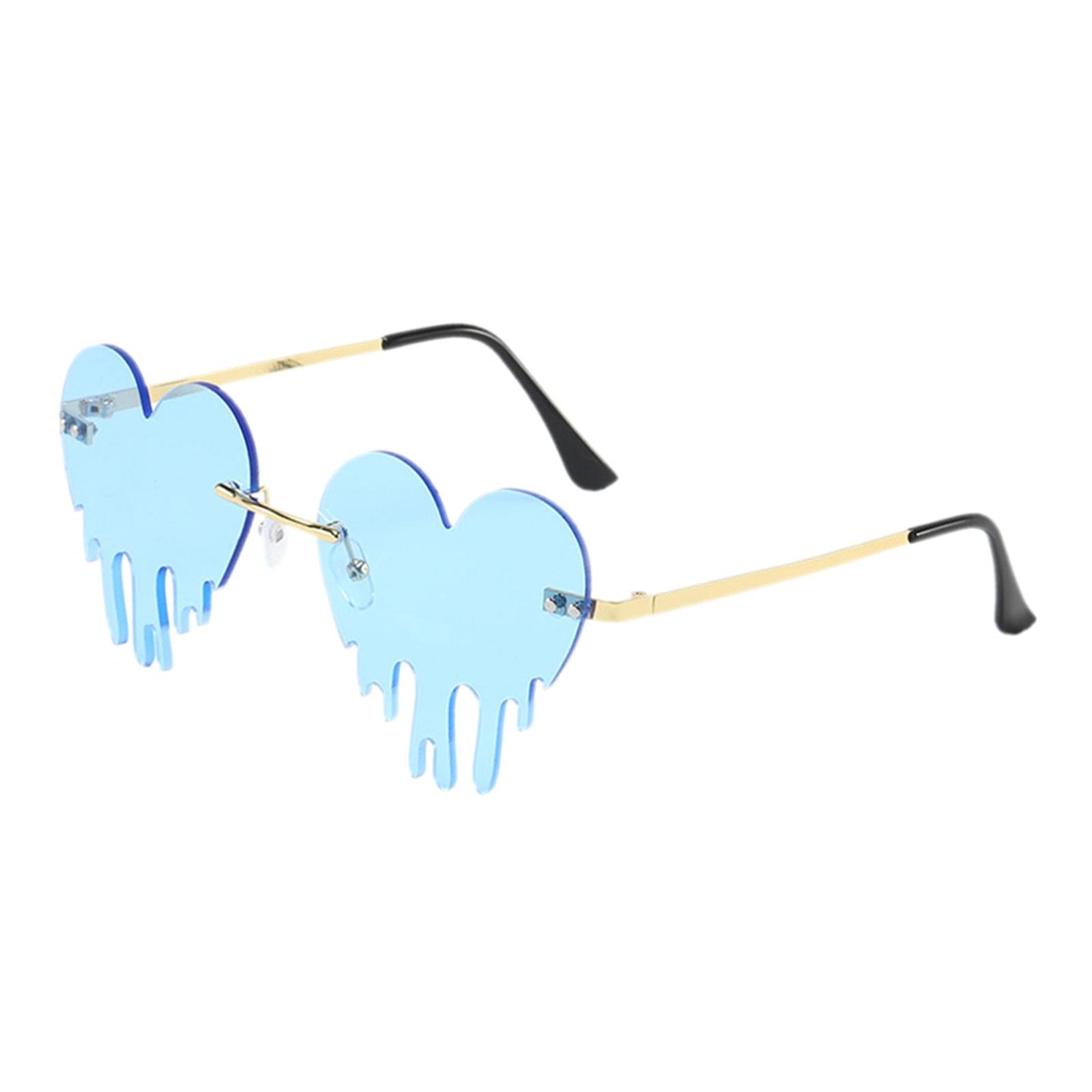 Fashion Dripping Heart Sun Glasses Personality Party Eye Glasses Frameless blue
