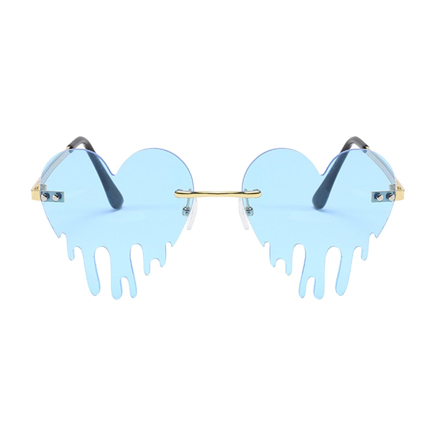 Fashion Dripping Heart Sun Glasses Personality Party Eye Glasses Frameless blue