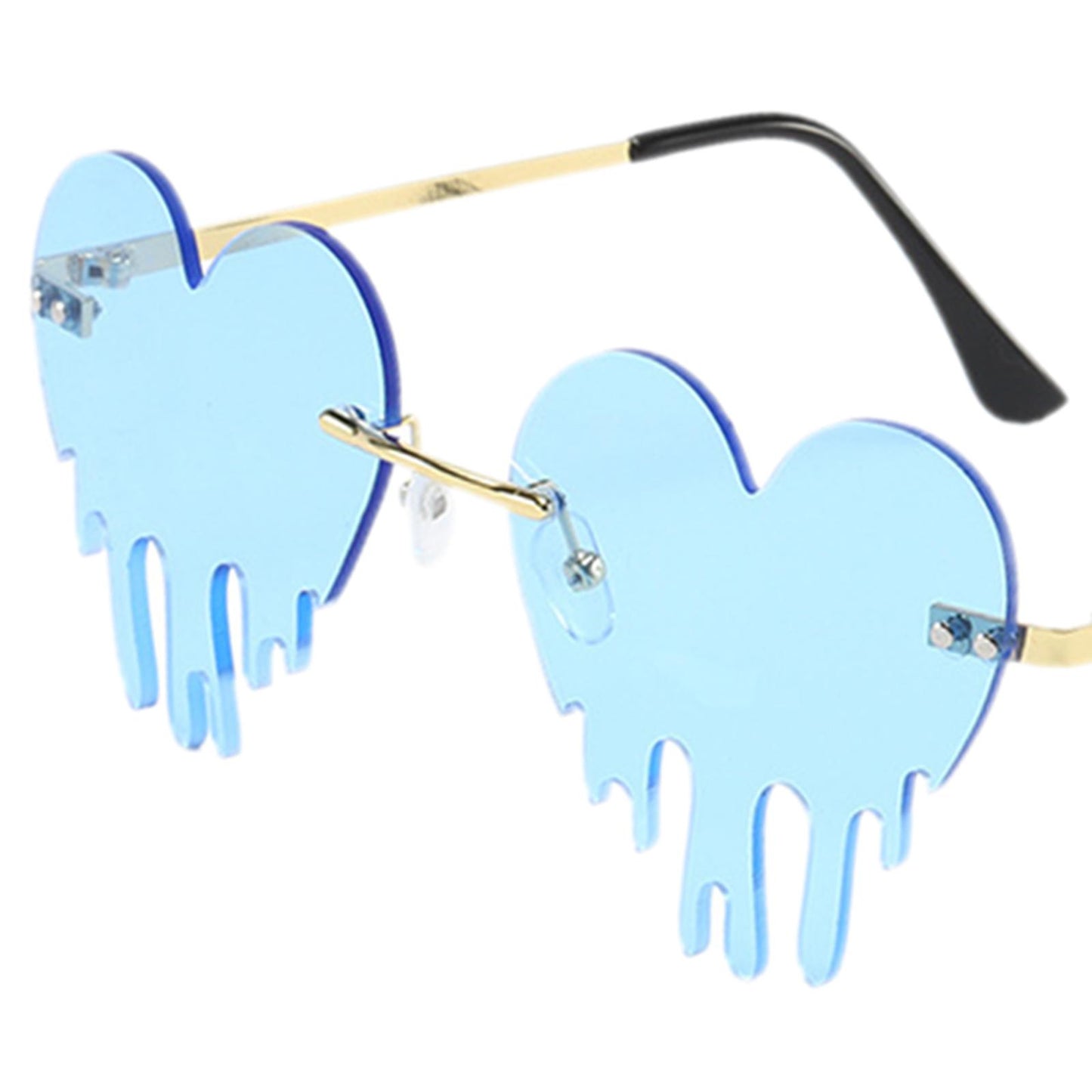 Fashion Dripping Heart Sun Glasses Personality Party Eye Glasses Frameless blue