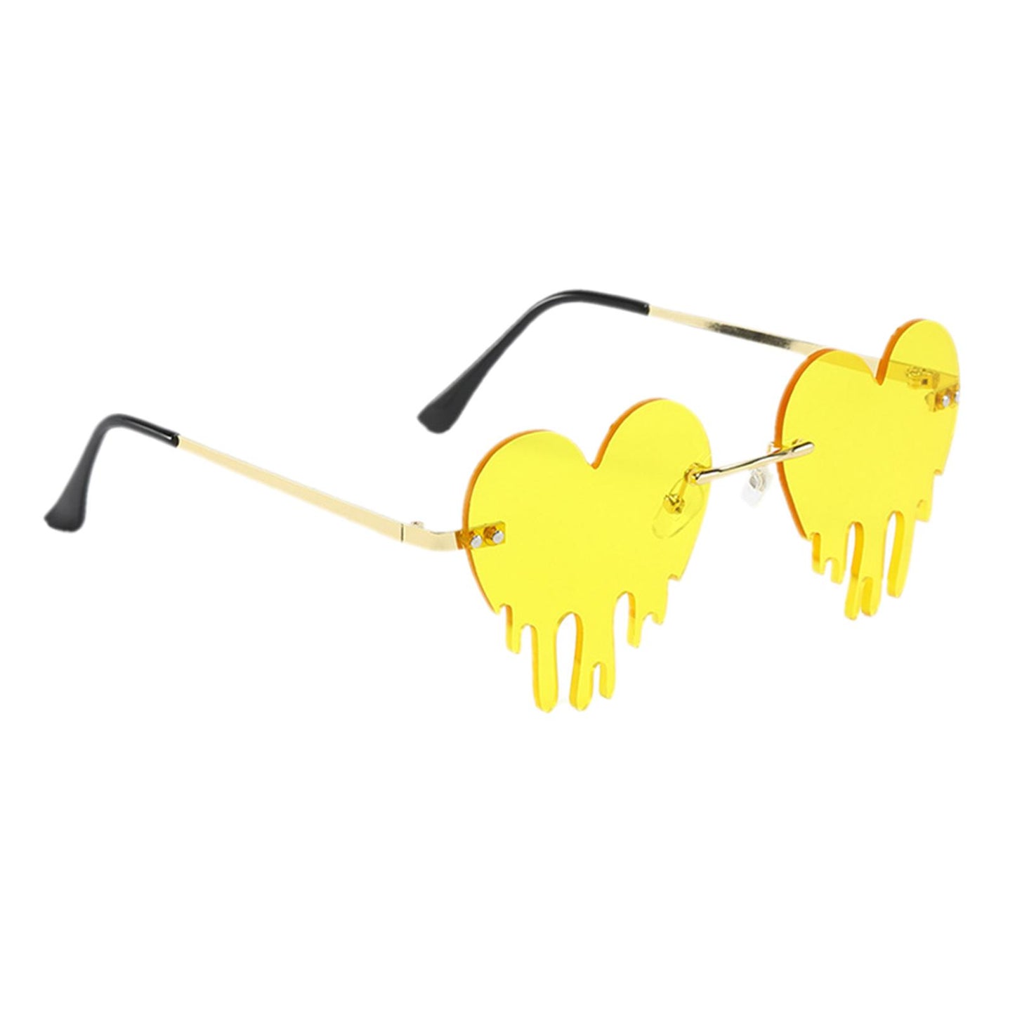 Fashion Dripping Heart Sun Glasses Personality Party Eye Glasses Frameless yellow