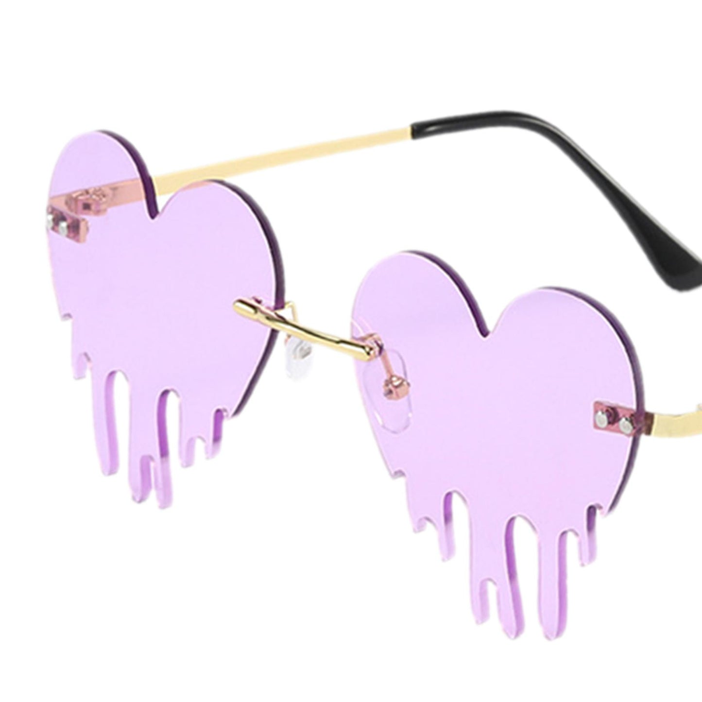 Fashion Dripping Heart Sun Glasses Personality Party Eye Glasses Frameless purple