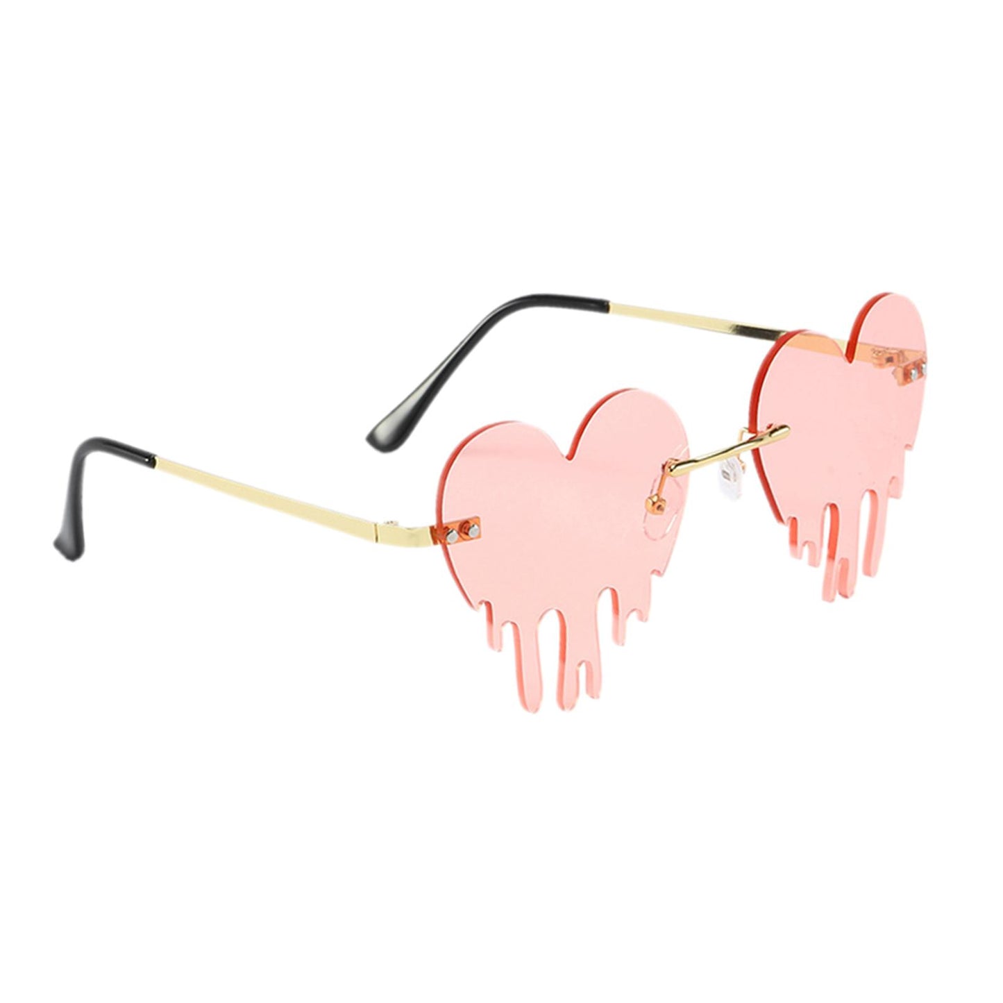 Fashion Dripping Heart Sun Glasses Personality Party Eye Glasses Frameless pink