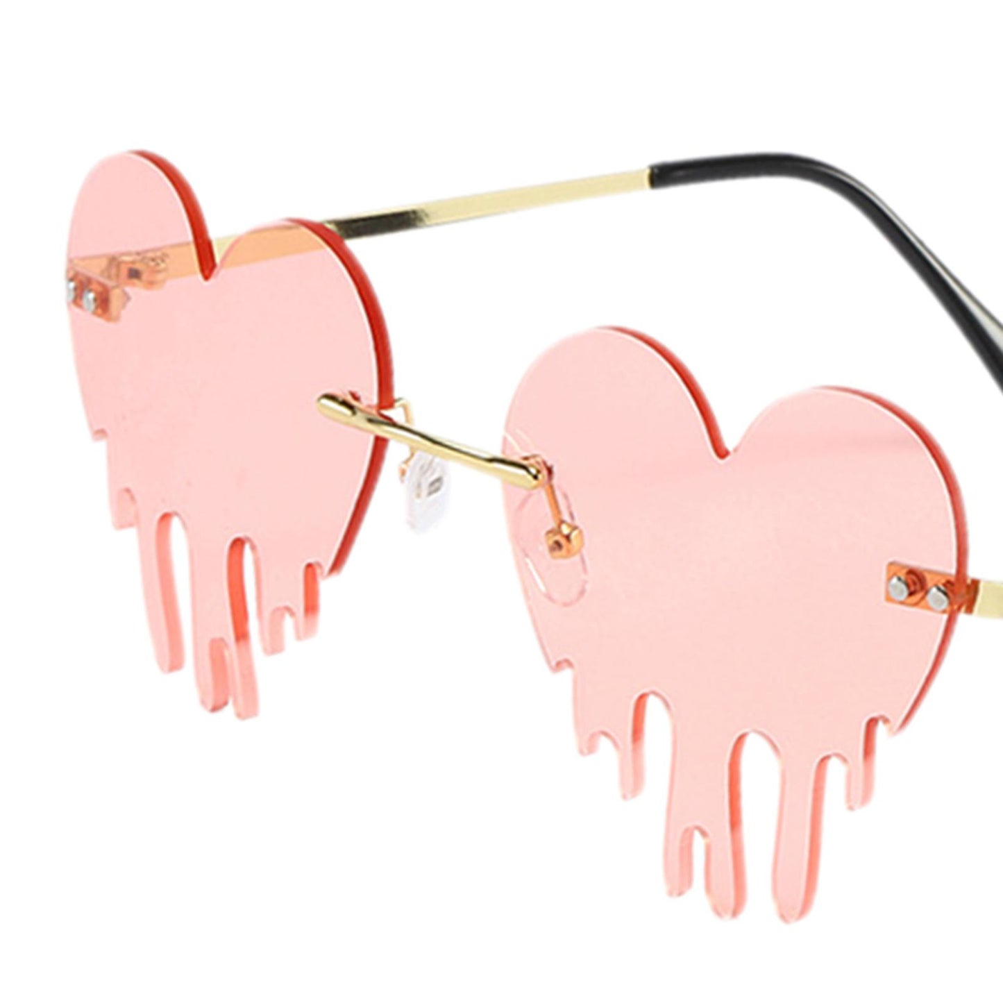 Fashion Dripping Heart Sun Glasses Personality Party Eye Glasses Frameless pink