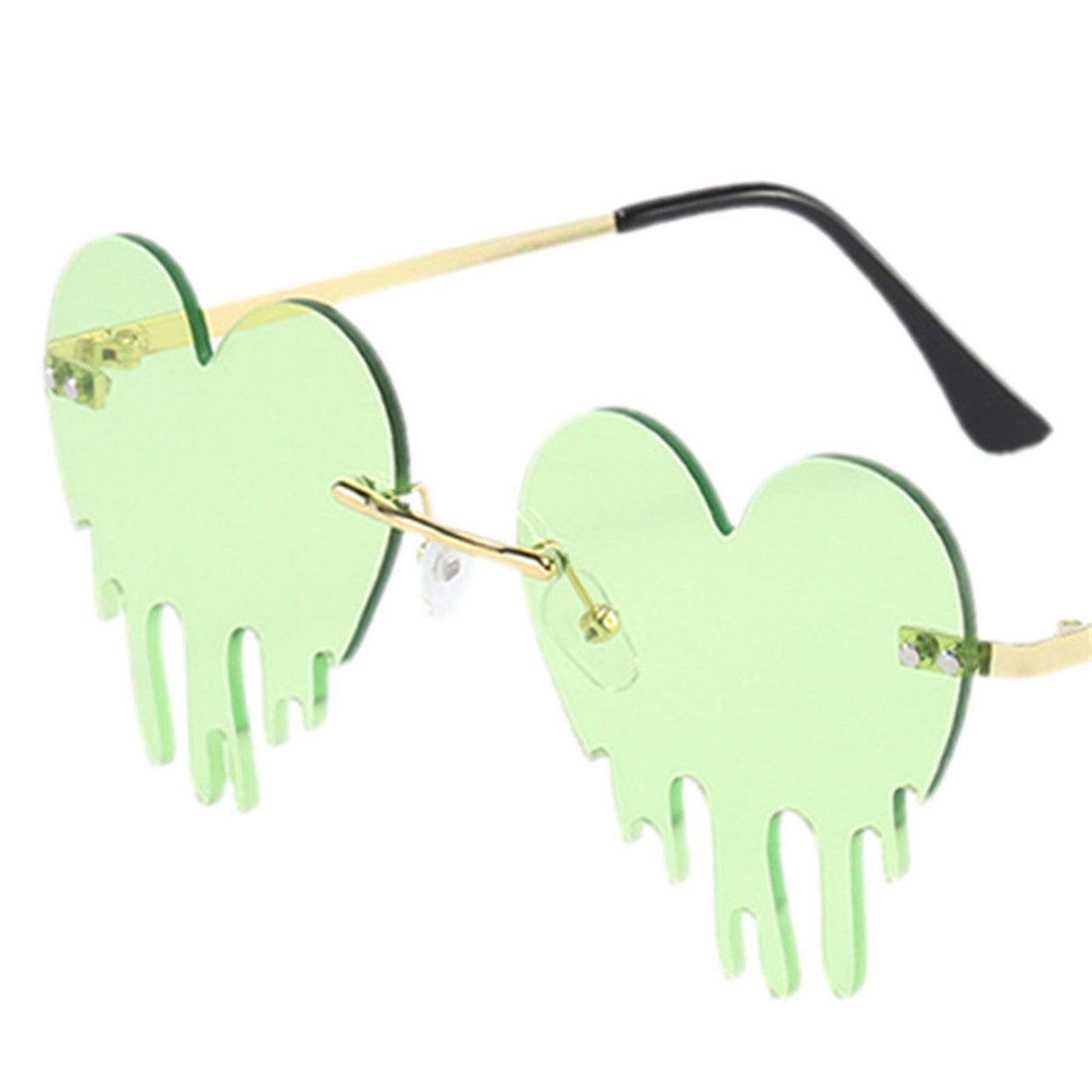 Fashion Dripping Heart Sun Glasses Personality Party Eye Glasses Frameless green