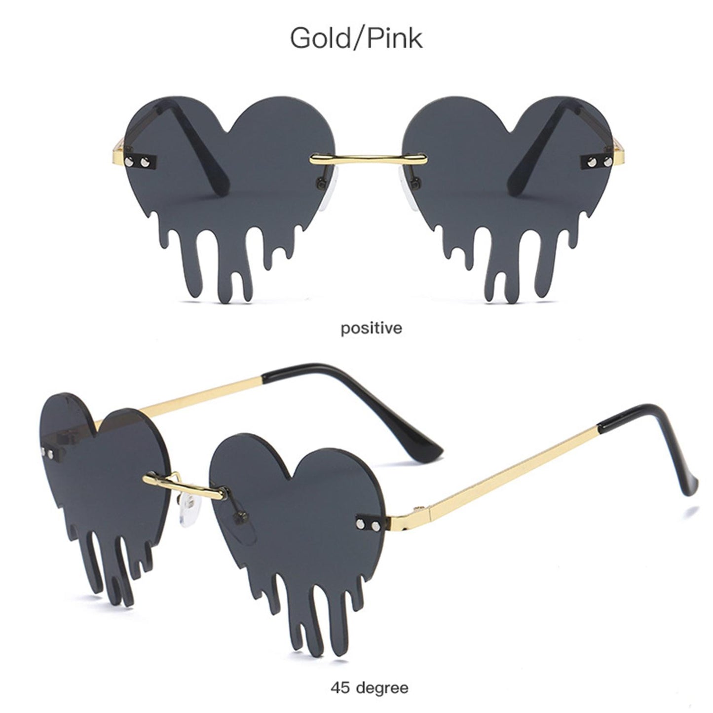Fashion Dripping Heart Sun Glasses Personality Party Eye Glasses Frameless gray