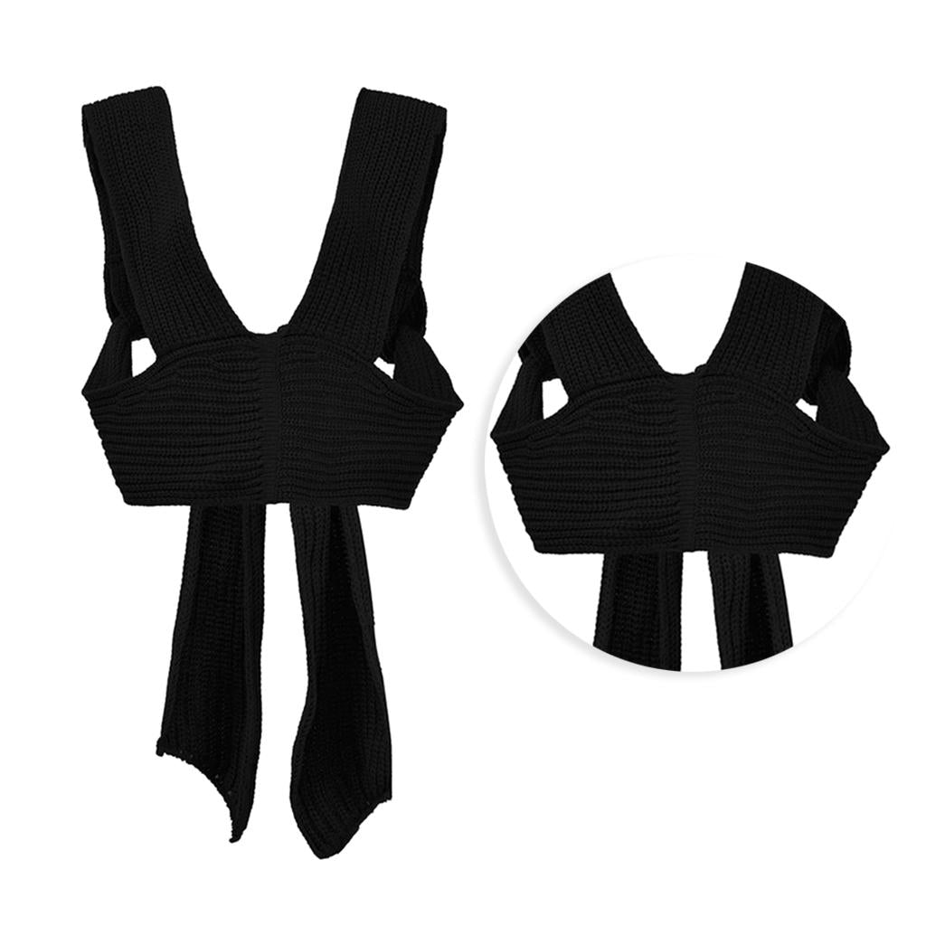 Chic Women Knitted Bandage Self Tie Tank Top Sleeveless Vest DIY Wear Black