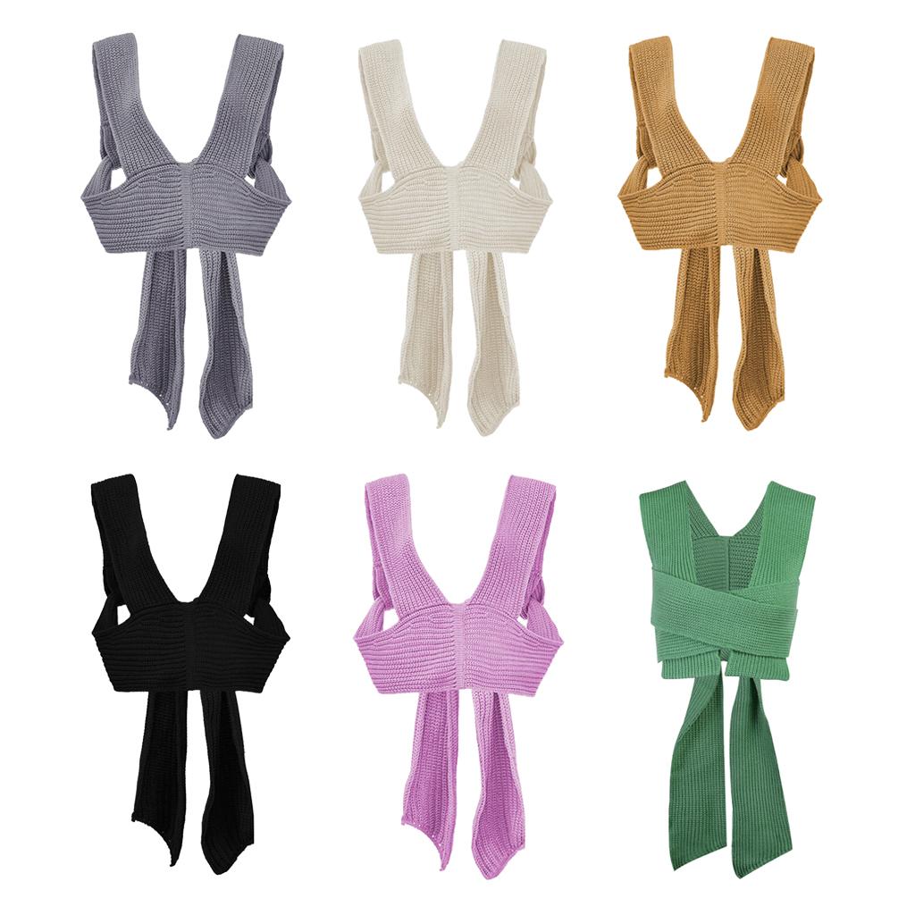 Chic Women Knitted Bandage Self Tie Tank Top Sleeveless Vest DIY Wear Black