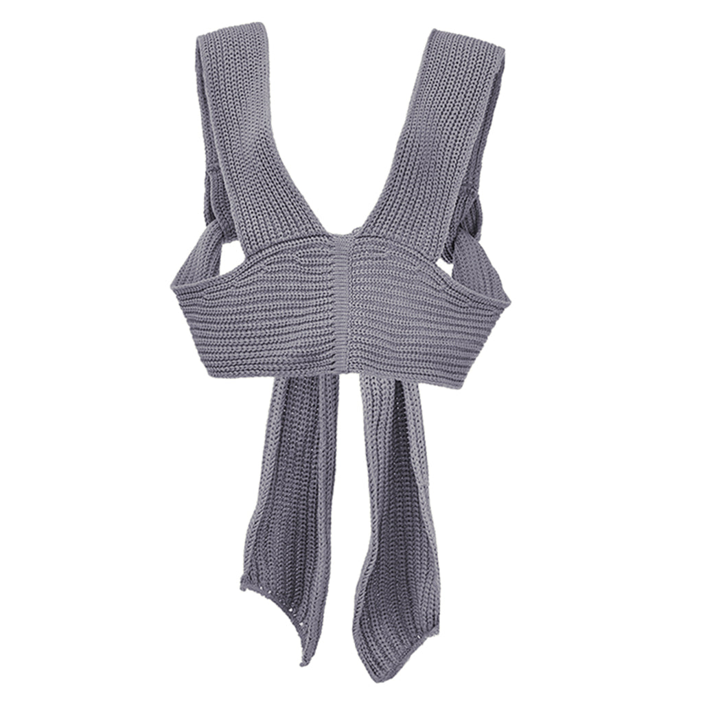 Chic Women Knitted Bandage Self Tie Tank Top Sleeveless Vest DIY Wear Gray