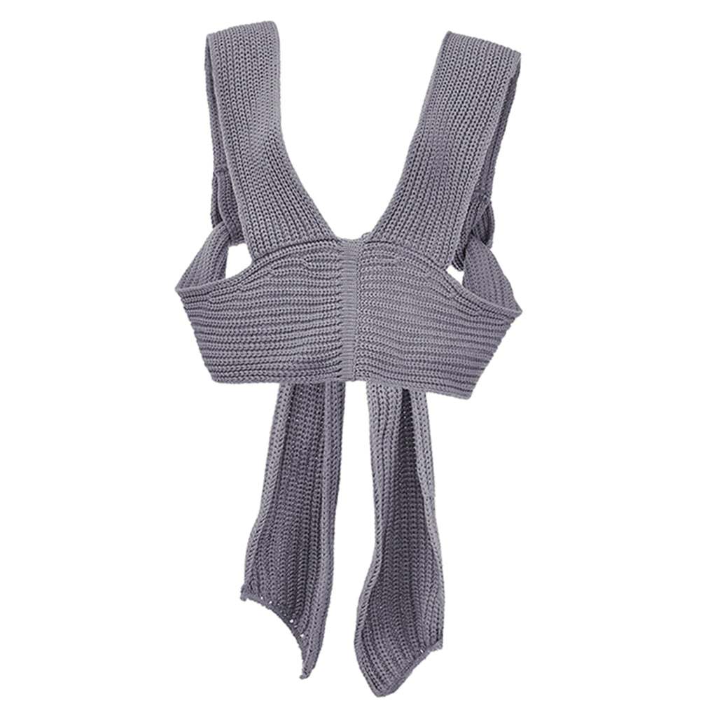 Chic Women Knitted Bandage Self Tie Tank Top Sleeveless Vest DIY Wear Gray